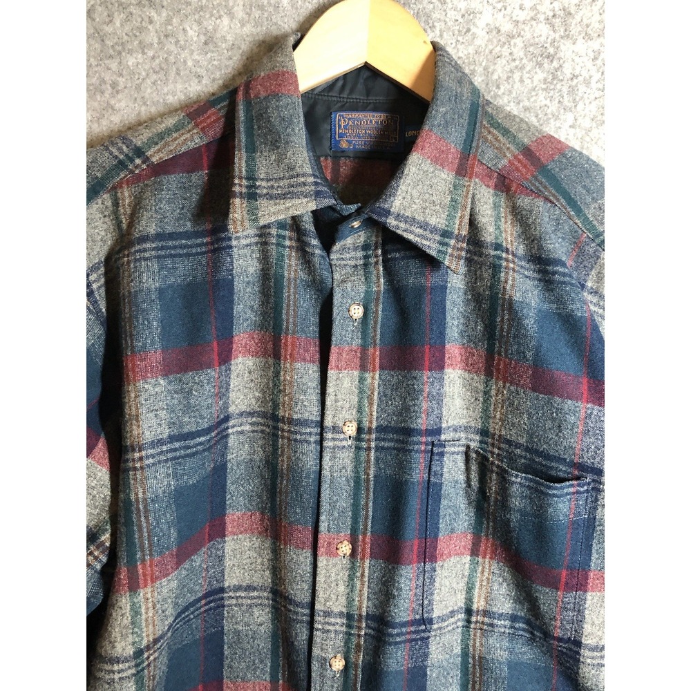 Vintage Pendleton Shirt Mens Large Gray Plaid 100% Wool Made in USA Classic